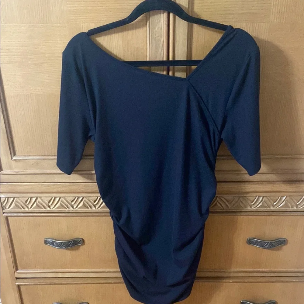 Nine West Black Ruched Asymmetrical Top - Picture 2 of 5